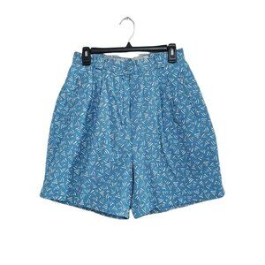 IZOD Club Vintage Golf Shorts Ladies Size 12 Blue Patterned Cotton Pleated Front